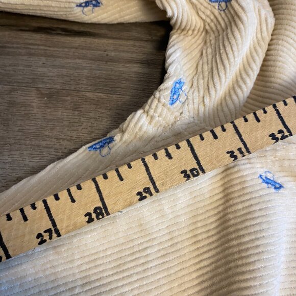 NWT Forever 21 Corduroy Trousers Cream with Blue Embroidered Mushrooms XL - Picture 6 of 7